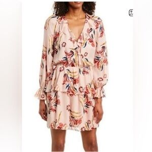 Joie Womens Dresses Joie Nour Floral Pink Ruffle Silk Dress Size l